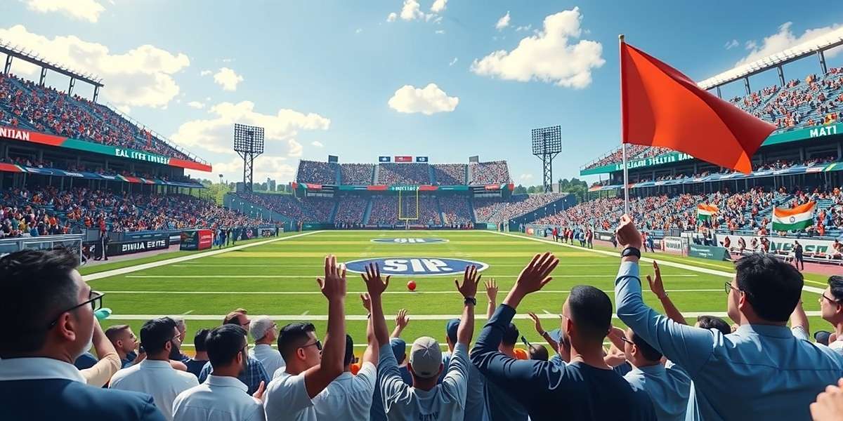 Indian NFL Supreme Gameplay Scene Indian NFL Supreme gameplay showing a virtual stadium with Indian fans waving flags